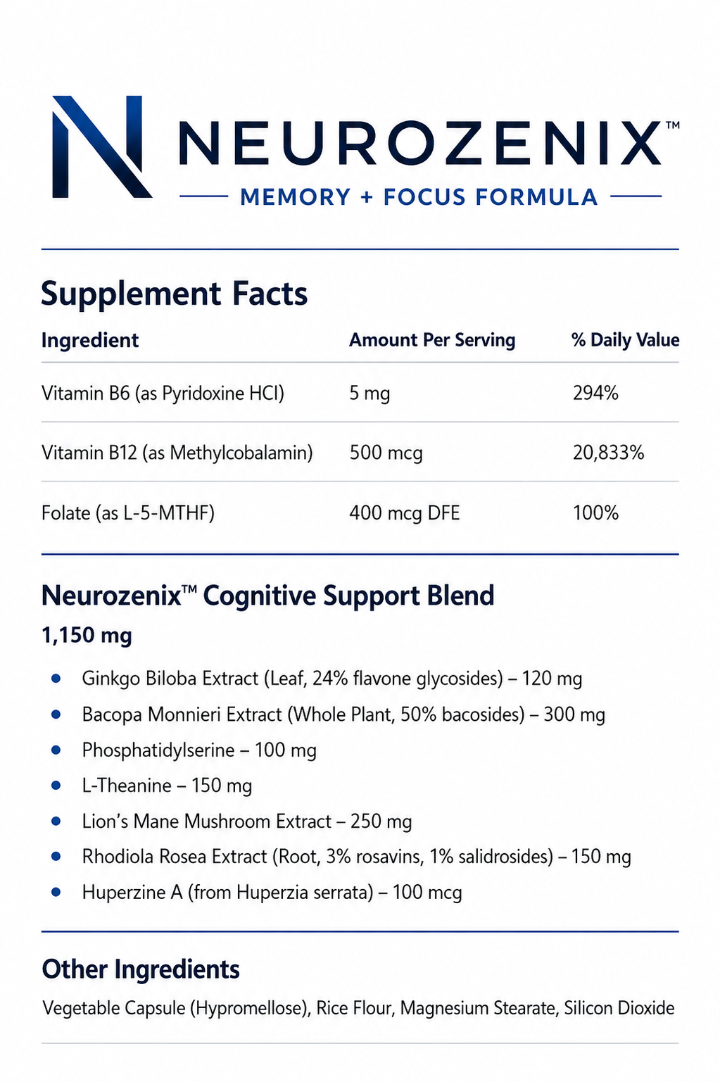 Neurozenix – Advanced Memory & Brain Support Formula (60 Capsules)